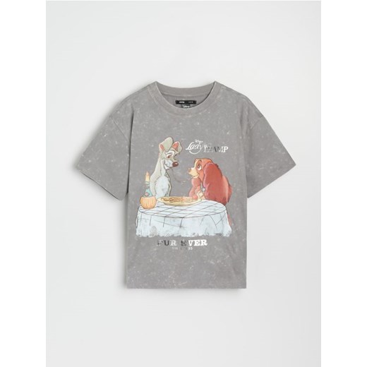 Sinsay - Bawełniana koszulka z krótkim rękawem Lady and the Tramp - szary Sinsay M Sinsay