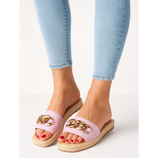 Fioletowe klapki espadryle z łańcuchem /E9-3 11484 T297/ ze sklepu Pantofelek24.pl w kategorii Klapki damskie - zdjęcie 185472791