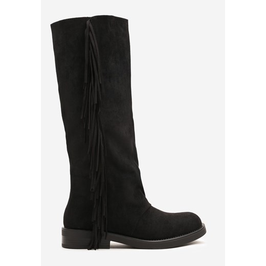 Czarne Kozaki w Stylu Boho z Imitacji Zamszu z Frędzlami Vemirina 37 born2be.pl