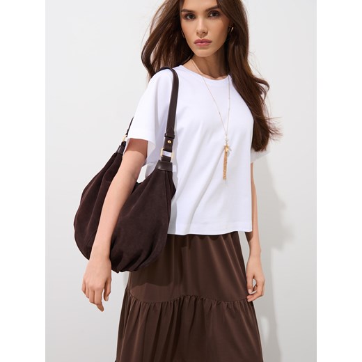 Mohito - T-shirt z merceryzowanej bawełny - biały ze sklepu Mohito w kategorii Bluzki damskie - zdjęcie 185474003