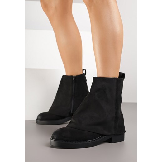 Czarne Botki z Imitacji Zamszu z Cholewką w Stylu Nogawki Rilavine Renee 37 renee.pl