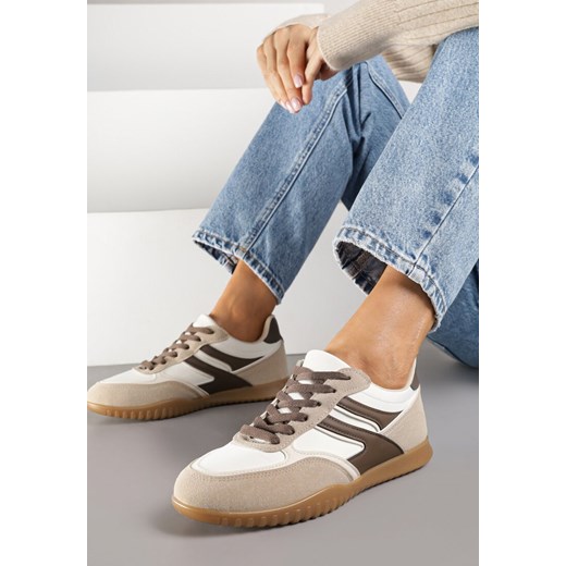 Beżowo-Brązowe Sneakersy Tenisówki z Geometrycznym Motywem Fesindia ze sklepu renee.pl w kategorii Buty sportowe damskie - zdjęcie 185474632