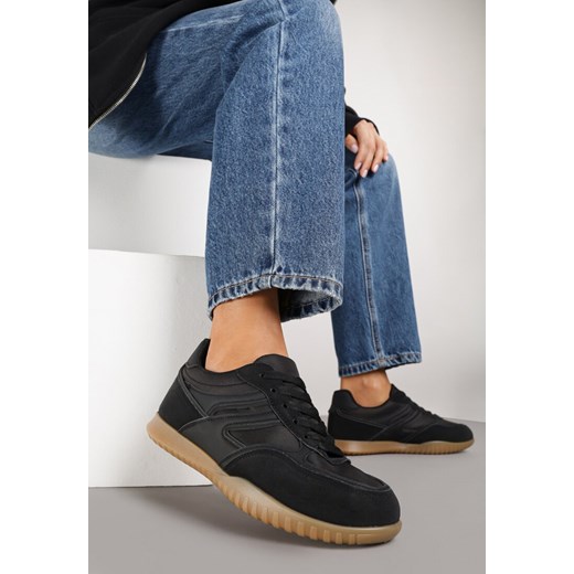 Czarne Sneakersy w Stylu Tenisówek Ozdobione Geometrycznym Wzorem Fesilia ze sklepu born2be.pl w kategorii Buty sportowe damskie - zdjęcie 185474672