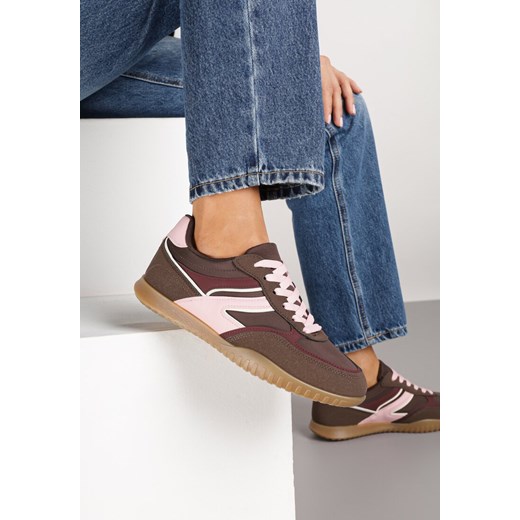 Brązowo-Różowe Sneakersy w Stylu Tenisówek Ozdobione Geometrycznym Wzorem Fesilia ze sklepu born2be.pl w kategorii Buty sportowe damskie - zdjęcie 185474684