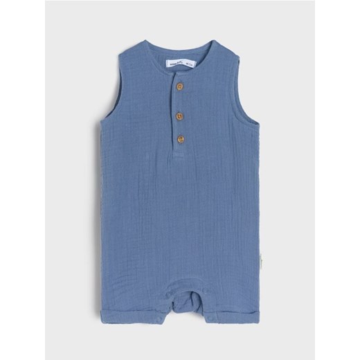 Sinsay - Rampers z muślinowej tkaniny z ozdobnymi guzikami - niebieski ze sklepu Sinsay w kategorii Kombinezony i kurtki - zdjęcie 185478914
