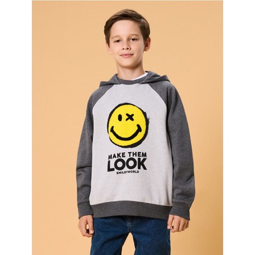 Sinsay - Bluza hoodie z nadrukiem SmileyWorld® - szary - id: 485FC-09M - marki Sinsay - 185479303 Sinsay - Bluza hoodie z nadrukiem SmileyWorld® - szary ze sklepu Sinsay w kategorii Bluzy chłopięce - zdjęcie 185479303