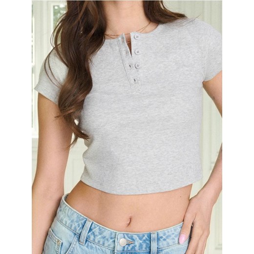 Sinsay - Crop top z guzikami - szary ze sklepu Sinsay w kategorii Bluzki damskie - zdjęcie 185479320