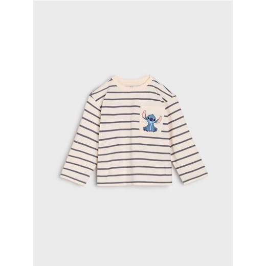 Sinsay - Bawełniana koszulka z długimi rękawami Stitch - kremowy - id: 7616Z-01X - marki Sinsay - 185479613 Sinsay - Bawełniana koszulka z długimi rękawami Stitch - kremowy ze sklepu Sinsay w kategorii Bluzki dziewczęce - zdjęcie 185479613