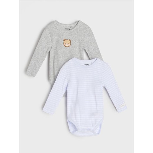 Sinsay - Bawełniane body z długim rękawem 2 pack - szary ze sklepu Sinsay w kategorii Body niemowlęce - zdjęcie 185482561