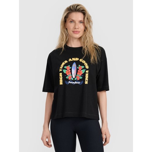 Damski t-shirt z nadrukiem oversize 4F 4FRSS25TTSHF3159 - czarny ze sklepu Sportstylestory.com w kategorii Bluzki damskie - zdjęcie 185482793