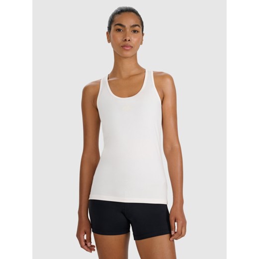 Damski top treningowy 4F 4FWAW25TFSLF570 - beżowy ze sklepu Sportstylestory.com w kategorii Bluzki damskie - zdjęcie 185482890