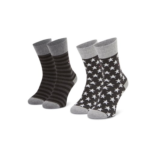 Zestaw 2 par wysokich skarpet unisex Tommy Hilfiger 100000816 Szary ze sklepu eobuwie.pl w kategorii Skarpetki damskie - zdjęcie 185483101