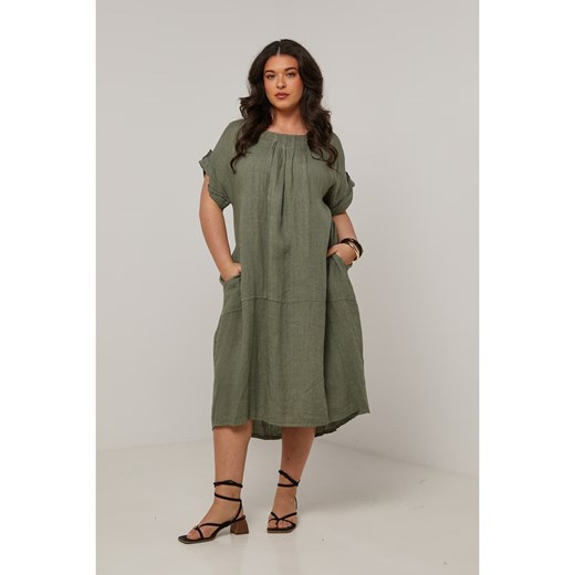 Curvy Lady Lniana sukienka w kolorze khaki ze sklepu Limango Polska w kategorii Sukienki - zdjęcie 185483621