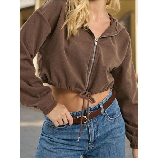 Sinsay - Bluza crop z kapturem - brązowy ze sklepu Sinsay w kategorii Bluzy damskie - zdjęcie 185486434