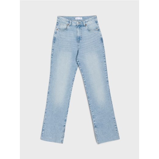 Sinsay - Jeansy straight z efektem sprania - niebieski Sinsay 32 Sinsay