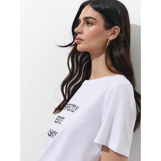 Mohito - T-shirt z bawełny i modalu - biały Mohito M Mohito