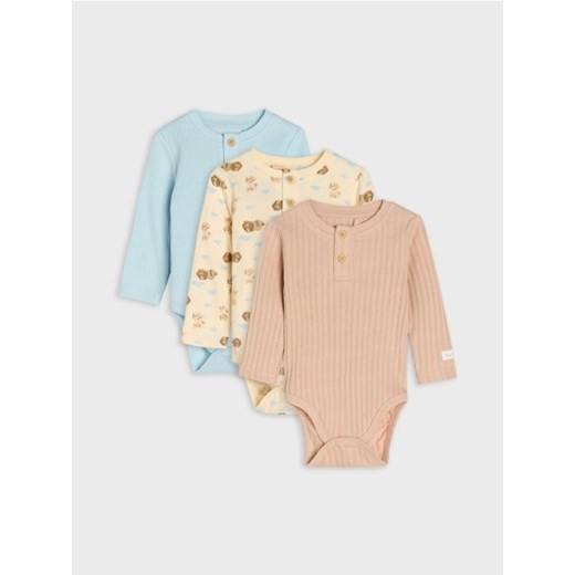 Sinsay - Body z prążkowanej dzianiny 3 pack - beżowy ze sklepu Sinsay w kategorii Odzież dla niemowląt - zdjęcie 185494130