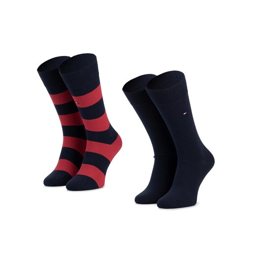 Zestaw 2 par wysokich skarpet męskich Tommy Hilfiger 342021001 Granatowy ze sklepu eobuwie.pl w kategorii Skarpetki męskie - zdjęcie 185494340