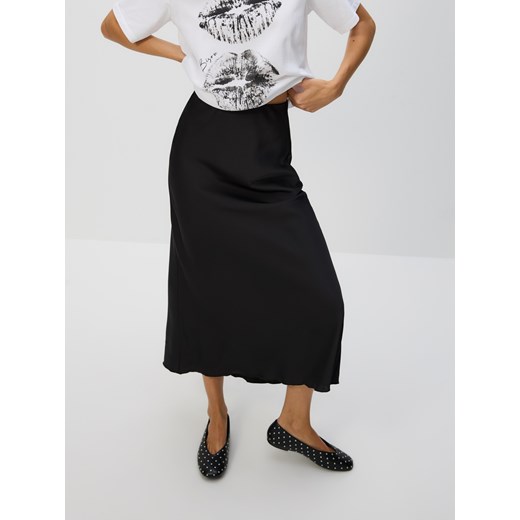 Reserved - Satynowa spódnica midi - czarny ze sklepu Reserved w kategorii Spódnice - zdjęcie 185496000