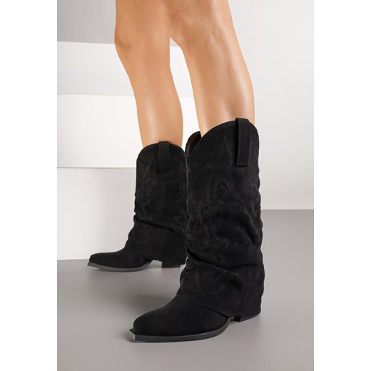 Czarne Botki Typu Kowbojki z Wywiniętą Cholewką Orruvie 39 born2be.pl