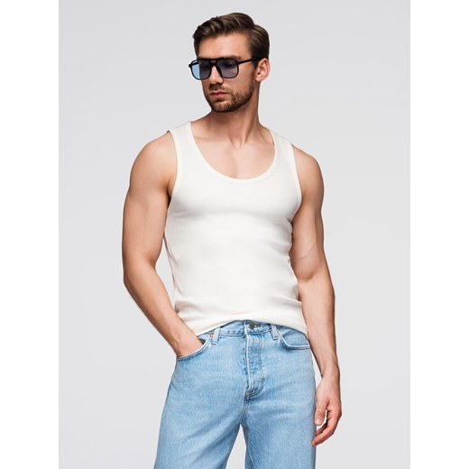 Męska bawełniana koszulka basic na ramiączkach – biała V1 OM-TSBT-0239 ze sklepu ombre w kategorii T-shirty męskie - zdjęcie 185498920