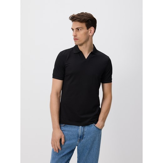 Reserved - Polo z merceryzowaną bawełną - czarny ze sklepu Reserved w kategorii T-shirty męskie - zdjęcie 185506212