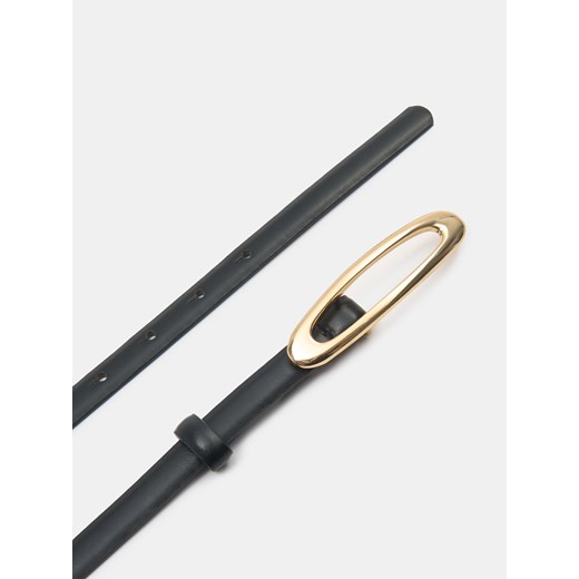 Sinsay - Pasek ze złotą klamrą z imitacją skóry - czarny Sinsay M Sinsay