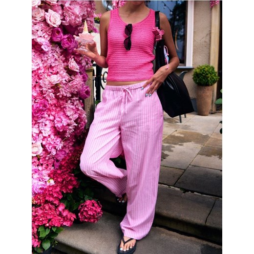 Sinsay - Bawełniane spodnie wide leg w paski - różowy Sinsay L wyprzedaż Sinsay