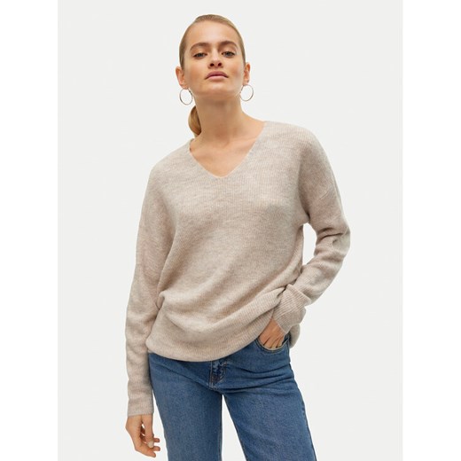 Vero Moda Sweter Crewlefile 10233357 Beżowy Loose Fit ze sklepu MODIVO w kategorii Swetry damskie - zdjęcie 185510580