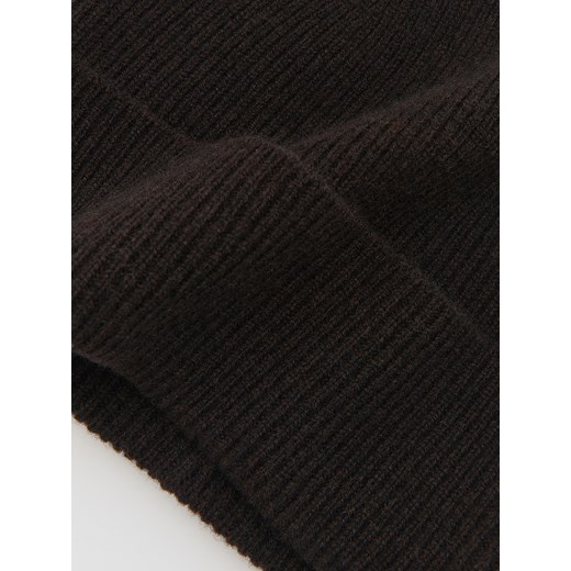 Reserved - Wełniana czapka z dodatkiem kaszmiru - ciemnobrązowy Reserved ONE SIZE Reserved