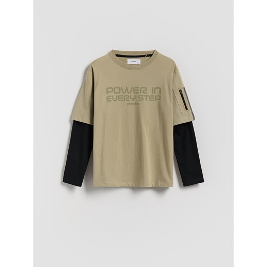 Reserved - Longsleeve oversize - oliwkowy ze sklepu Reserved w kategorii Bluzy chłopięce - zdjęcie 185514574