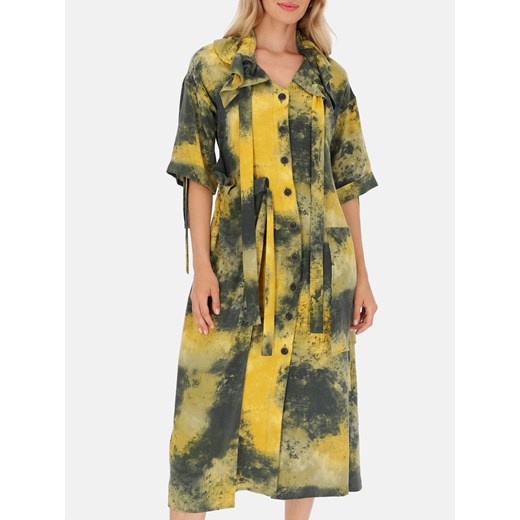 Sukienka koszulowa w oliwkowo-żółty wzór tie-dye EyeForFashion ze sklepu Eye For Fashion w kategorii Sukienki - zdjęcie 185516132