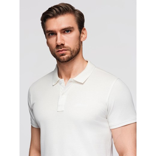 Polo koszulka z bawełnianej dzianiny pique – ecru V7 OM-POSS-0103 ze sklepu ombre w kategorii T-shirty męskie - zdjęcie 185516154