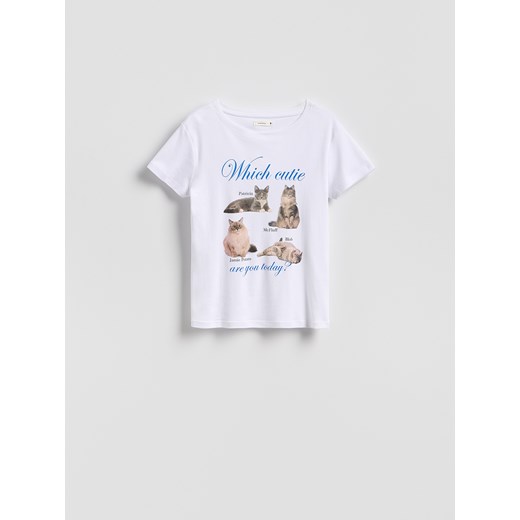 Reserved - T-shirt z nadrukiem - biały ze sklepu Reserved w kategorii Bluzki damskie - zdjęcie 185516484