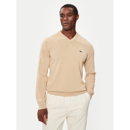 Lacoste Sweter AH1951 Beżowy Regular Fit ze sklepu MODIVO w kategorii Swetry męskie - zdjęcie 185517294