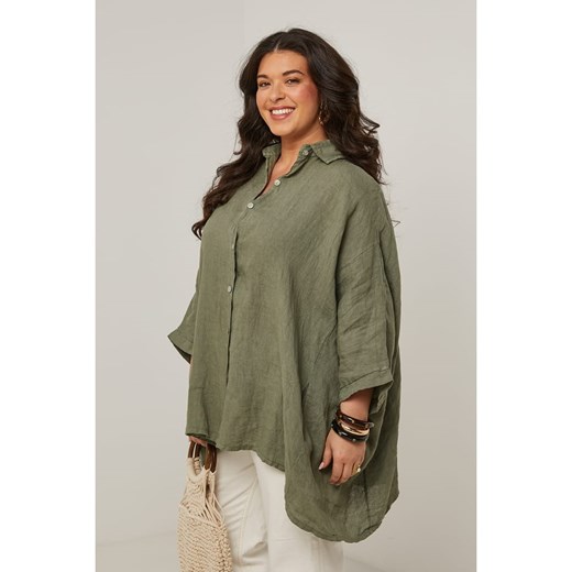 Curvy Lady Lniana koszula w kolorze khaki Curvy Lady 40/42 Limango Polska okazyjna cena