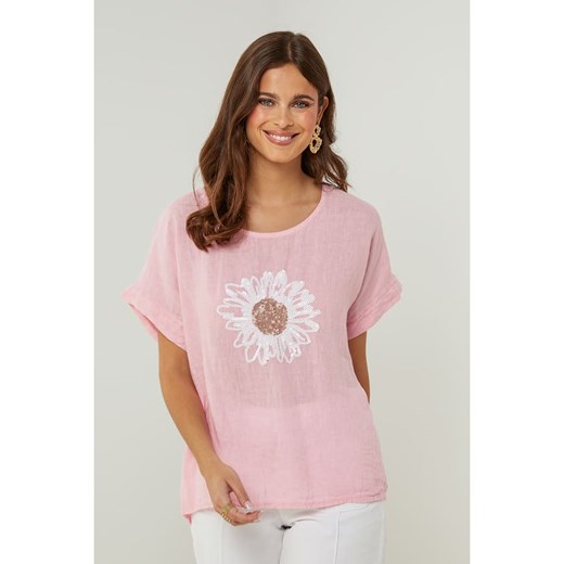 Lin Passion Lniana koszulka w kolorze jasnoróżowym ze sklepu Limango Polska w kategorii Bluzki damskie - zdjęcie 185530393