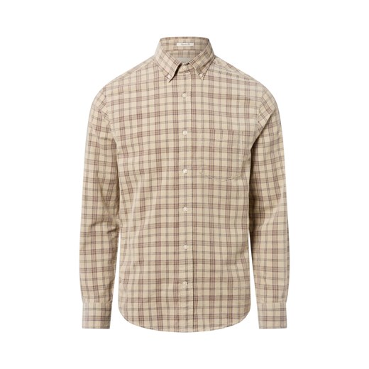 Gant Męska koszula sztruksowa Mężczyźni Regular Fit Bawełna piaskowy w kratkę ze sklepu vangraaf w kategorii Koszule męskie - zdjęcie 185534653