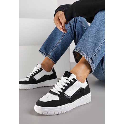 Biało-Czarne Sneakersy Ozdobione Perforacją i Geometrycznym Motywem Idariele ze sklepu renee.pl w kategorii Buty sportowe damskie - zdjęcie 185536233