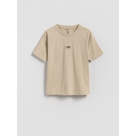 Reserved - Bawełniany t-shirt oversize - beżowy ze sklepu Reserved w kategorii T-shirty chłopięce - zdjęcie 185537234
