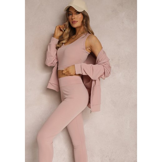 Jasnoróżowy Komplet Dresowy 3-częściowy z Legginsami Bluzą i Topem Heri ze sklepu renee.pl w kategorii Komplety i garnitury damskie - zdjęcie 185537654