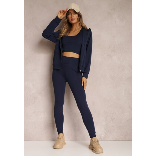 Granatowy Komplet Dresowy 3-częściowy z Legginsami Bluzą i Topem Heri ze sklepu renee.pl w kategorii Komplety i garnitury damskie - zdjęcie 185537662