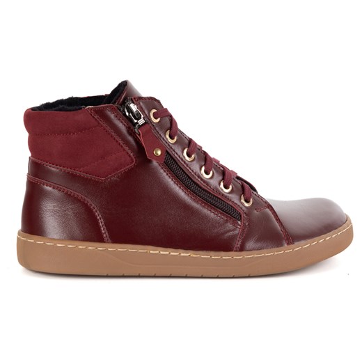 Damskie minimalistyczne buty skórzane zimowe barefoot 1293 bordo z nubukiem ze sklepu butyolivier w kategorii Półbuty damskie - zdjęcie 185546703