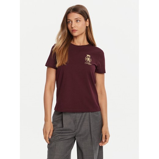 Tommy Hilfiger T-Shirt Gold Crest WW0WW46153 Bordowy Regular Fit ze sklepu MODIVO w kategorii Bluzki damskie - zdjęcie 185548170