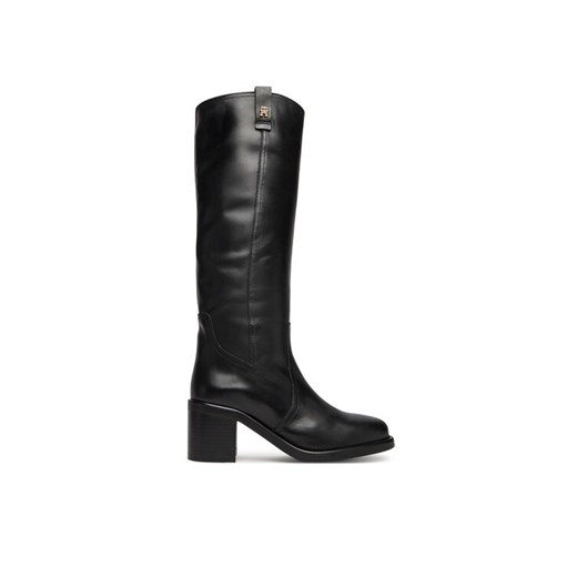 Tommy Hilfiger Kozaki Riding Lthr Long Boot Block Heel FW0FW08777 Czarny ze sklepu MODIVO w kategorii Kozaki damskie - zdjęcie 185548192