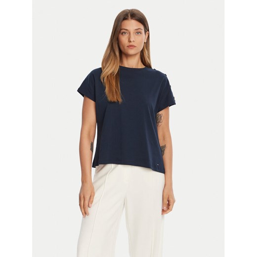 Tommy Hilfiger T-Shirt Gold Button WW0WW47455 Granatowy Regular Fit ze sklepu MODIVO w kategorii Bluzki damskie - zdjęcie 185548211