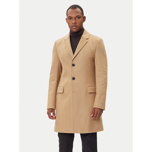 HUGO Płaszcz wełniany Migor2541 50546528 Beżowy Slim Fit ze sklepu MODIVO w kategorii Płaszcze męskie - zdjęcie 185548231