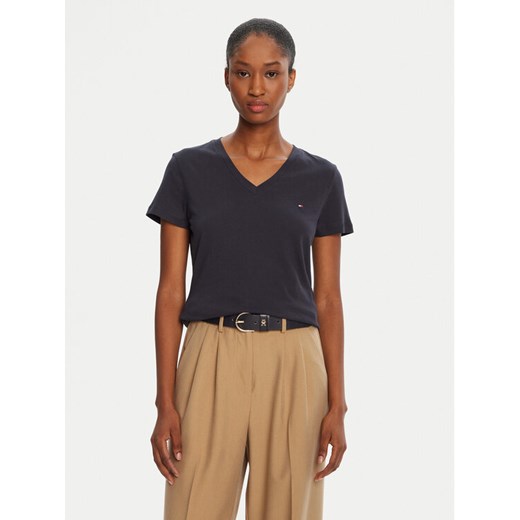 Tommy Hilfiger T-Shirt Heritage V-Neck Tee WW0WW24969 Granatowy Regular Fit ze sklepu MODIVO w kategorii Bluzki damskie - zdjęcie 185548252