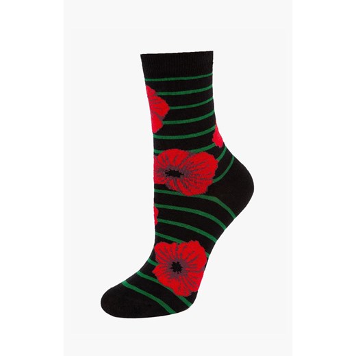 Marilyn Skarpetki damskie czarne w stylowe czerwone maki Poppy, Kolor czarno-czerwono-zielony, Rozmiar 36-40, Marilyn ze sklepu Intymna w kategorii Skarpetki damskie - zdjęcie 185549492
