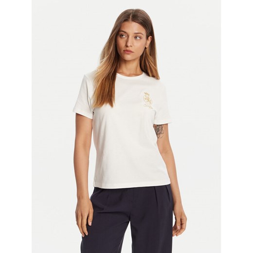 Tommy Hilfiger T-Shirt Gold Crest WW0WW46153 Biały Regular Fit ze sklepu MODIVO w kategorii Bluzki damskie - zdjęcie 185550651